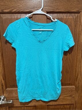 Women's Maternity V-Neck Short Sleeve Top - Turquoise